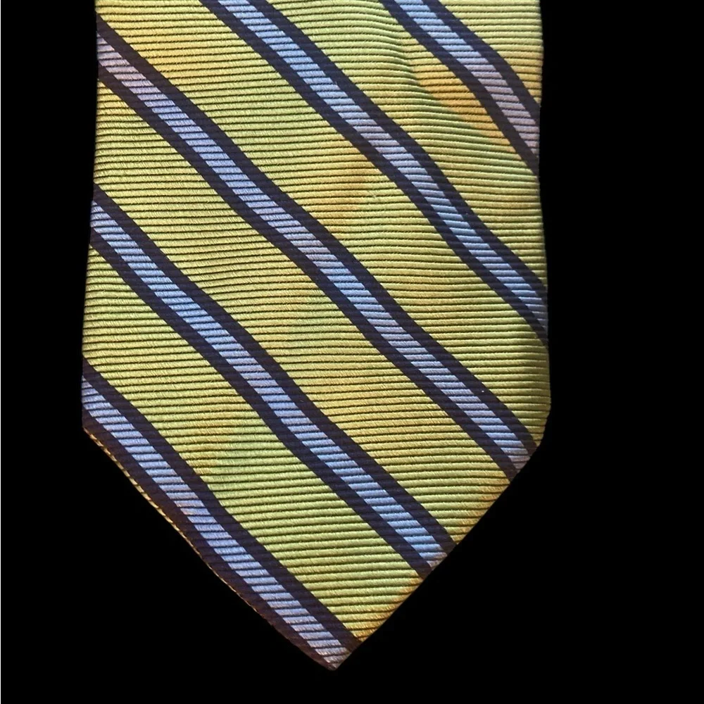 Brooks Brothers All Silk Woven Olive Green and Blue Striped Tie